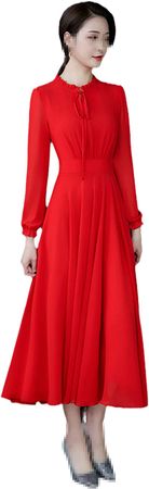 Pohullan Women Plus Size Chiffon Solid Boho Dress Spring Autumn Black Long Sleeve Elegant Casual Dress at Amazon Women’s Clothing store