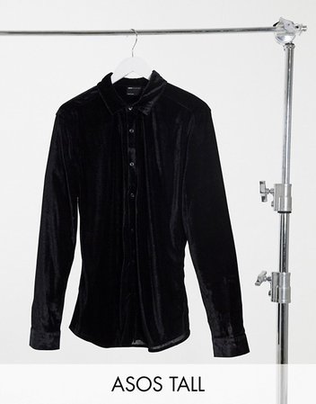 ASOS DESIGN Tall skinny fit velvet shirt in black | ASOS