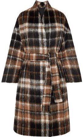 Embellished Tartan Alpaca And Wool-blend Coat - Brown