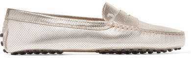 Gommino Embossed Metallic Leather Loafers - Gold