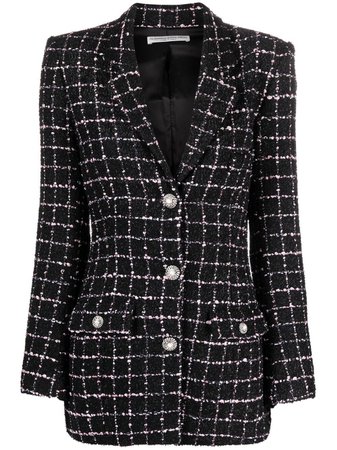 Alessandra Rich check-print button-up tweed blazer black