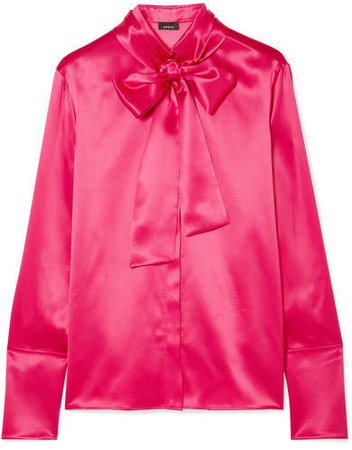 Pussy-bow Mulberry Silk-satin Blouse - Bright pink