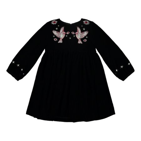 Georgina Hummingbird Embroidered Velvet Dress Black Stella
