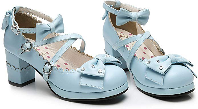 Amazon.com | Sweet Lolita Cosplay Chunky High Heel Pumps Rhinestone Bow Princess Party Shoes | Pumps