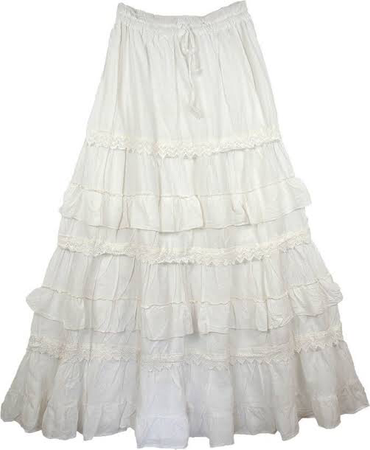 long white ruffle skirt