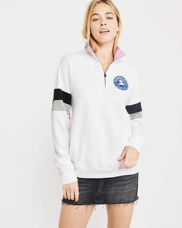A&F Women's Logo Half-Zip Sweatshirt in White - Size S