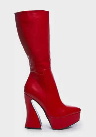 Lamoda Wide Fit Platform Calf Boots - Red – Dolls Kill