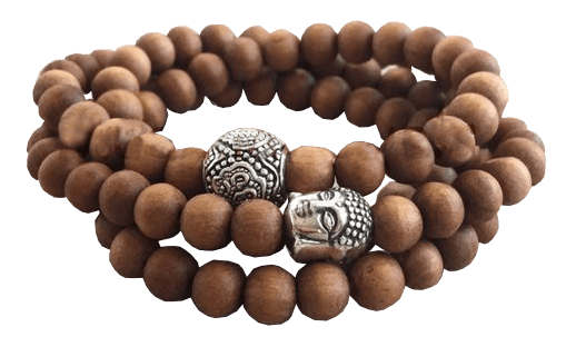 wood beads with silver bead
