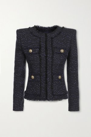 Navy Button-embellished tweed jacket | Balmain | NET-A-PORTER