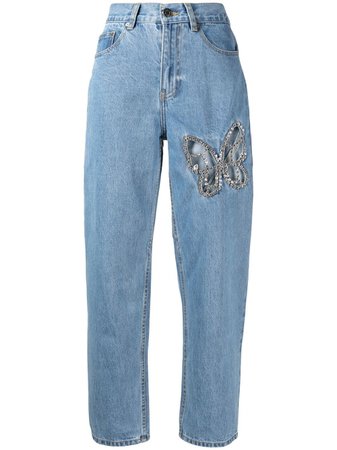 AREA butterfly-patch Cropped Jeans - Farfetch