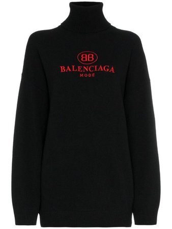 BALENCIAGA Embroidered Wool And Cashmere-blend Turtleneck Sweater In Black