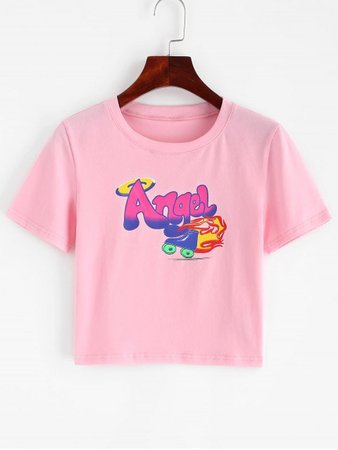 [28% OFF] 2019 Angel Graphic Short Sleeve Crop T-shirt In PINK | ZAFUL ..