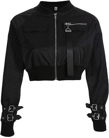 Amazon.com: xxxiticat Women's Chic Fashion Stand Collar Shorts Aviator Coats Windbreaker Long Sleeve Cropped Motorcycle Bomber Jackets: Clothing