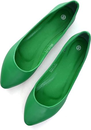 Amazon.com | Women's Slip on Foldable Soft Leather Ballet Flats,Pointy Toe Shallow Flats Shoes,Green | Flats
