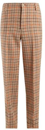 Checked Wool Trousers - Womens - Orange Multi