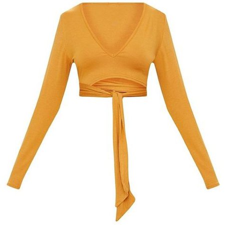Yellow Tied Long Sleeve Cropped Top