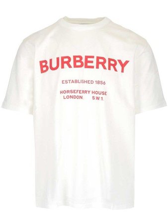 BURBERRY White t-shirt with red logo.