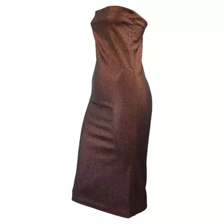S/S 1997 Gucci by Tom Ford Brown Lurex Metallic Stretch Strapless Tube Dress For Sale at 1stDibs | brown metallic dress, victoria beckham gucci dress, brown tube dress
