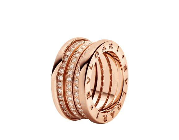 Bvlgari, B.zero1 four-band ring in 18kt rose gold, set with pavé diamonds on the spiral
