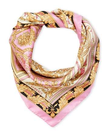 Versace Baroque Printed Silk Scarf (Pink)