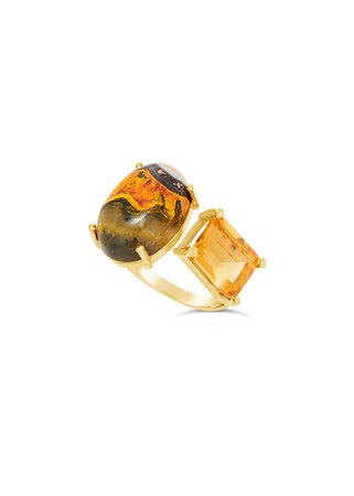14k Yellow Gold Bumble Nee Jasper And Citrine Moi Et Toi Ring By Jia Jia