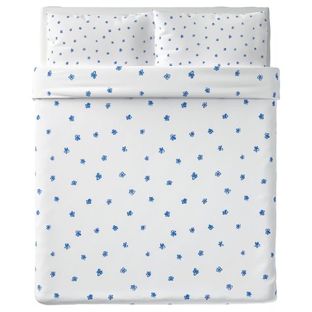 TÄNKVÄRD Duvet cover and pillowcase(s) - flower patterned white/blue - IKEA