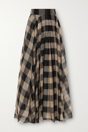 Black Checked mulberry silk-organza jacquard maxi skirt | Akris | NET-A-PORTER