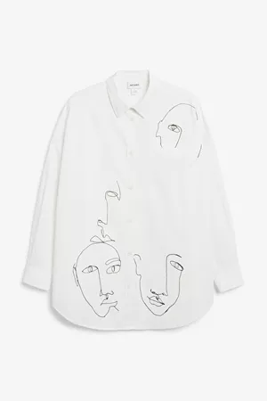 Oversized cotton shirt - Line print - Shirts & Blouses - Monki WW