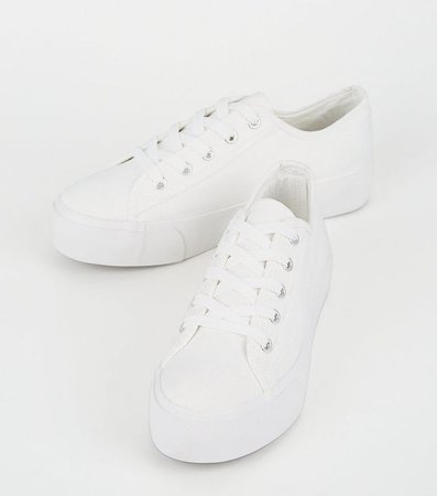 White Canvas Lace Up Trainers | New Look