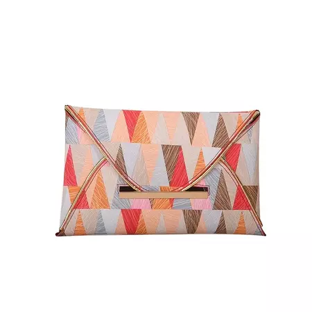 Temu | Geometric Pattern Clutch Bag, Colorblock Envelope Evening Bag, Women's PU Leather Flap Prom Purse