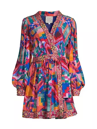 Shop Johnny Was Summer Daydream Embroidered Silk Wrap Minidress | Saks Fifth Avenue