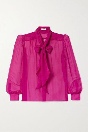 Fuchsia Pussy-bow silk-chiffon blouse | SAINT LAURENT | NET-A-PORTER