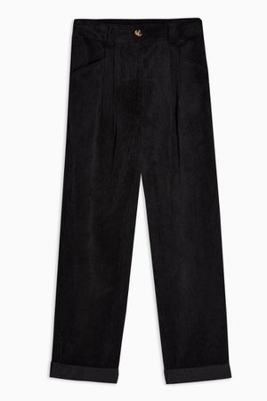 Black Casual Corduroy Tapered Trousers | Topshop