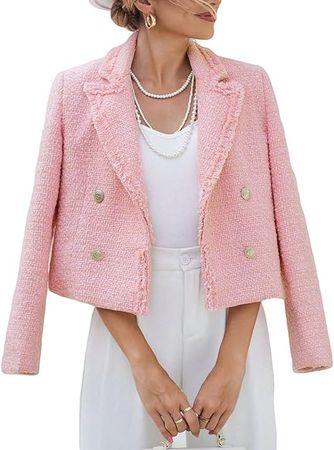 Mina Self Tweed Blazers Jackets for Women Casual Lapel Cropped Open Front 2023 Fall Winter Warm Blazer… at Amazon Women’s Clothing store