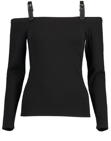 Black Leather Strap Off Shoulder Top – Marissa Collections