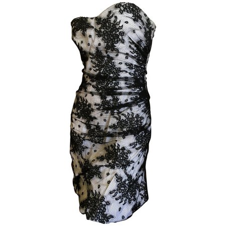 D&G Dolce and Gabbana Vintage Lace Overlay Strapless Cocktail Dress For Sale at 1stdibs