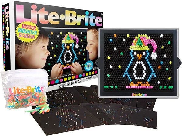 Amazon.com: Lite Brite Ultimate Value Retro Toy, Bigger and Brighter Screen, More Pegs and Templates, Storage Pouch, Gift for Girls and Boys, Ages 4+ (Amazon Exclusive) , Black : Toys & Games