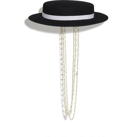 Chanel, hat Felt, Grosgrain, Glass Pearls & Gold-Tone Metal Black