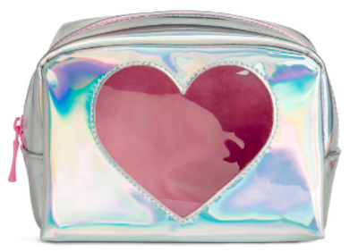 holographic heart makeup bag