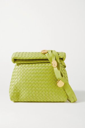 Messenger Small Embellished Intrecciato Leather Shoulder Bag - Green