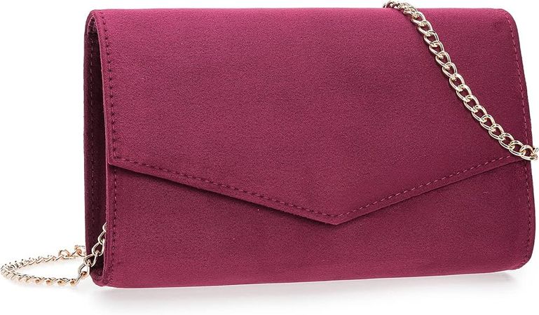 IXEBELLA Women Evening Bag Dressy Clutch Handbag Faux Suede Purse for Wedding (Burgundy): Handbags: Amazon.com