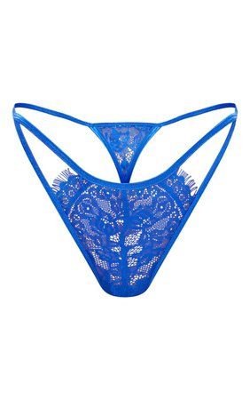 Cobalt Eyelash Lace Strappy Thong | Lingerie | PrettyLittleThing