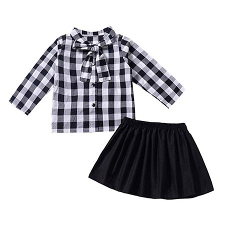 Amazon.com: YOHA Baby Girls Soft Long Sleeve Ruffle Top Blouse Skirt Blouse Skirt Set Black, 90: Clothing
