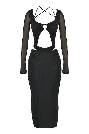 Clothing : Maxi Dresses : 'Marina' Black Cutout Midi Dress