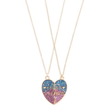 Pink & Blue Heart BFF Necklace Set | Claire's US