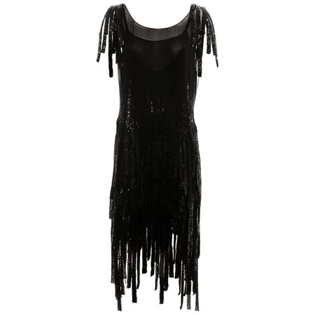 Gabrielle Chanel couture black silk beaded flapper dress, c. 1924 - 1926 For Sale at 1stDibs