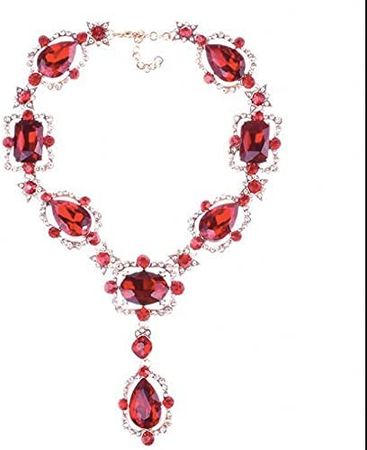 Amazon.com: Extra Large Victorian Art Deco Antique Retro Vintage Style Gold Tone Blood Ruby Red Rhinestone Chunky Statement Wedding Bridal Prom Drag Queen Pageant Necklace : Clothing, Shoes & Jewelry