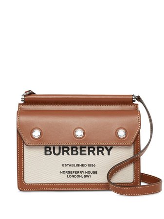 BURBERRY mini Horseferry print leather and canvas Title bag