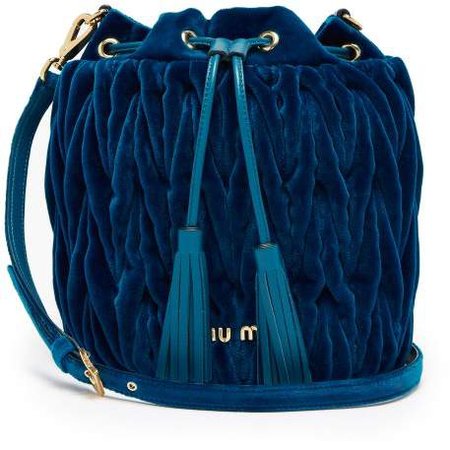 Matelasse Velvet Bucket Bag - Womens - Blue