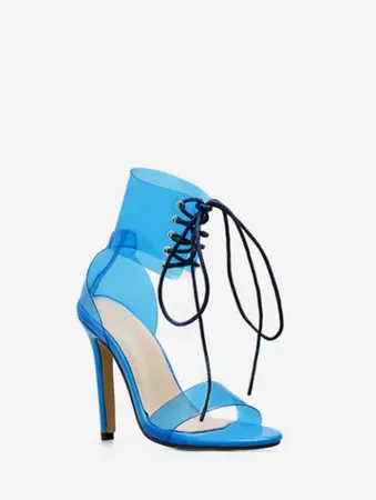 2019 Lace Up Clear Strap Heeled Sandals In BLUEBERRY BLUE EU 39 | DressLily.com